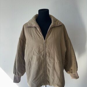 Neutral Tan Zip-Up Puffer Jacket